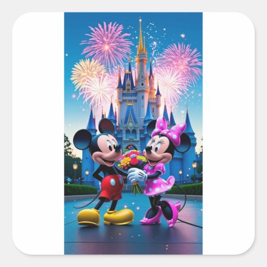 Magical Castle Mickey and Minnie Mouse Party Paper Quadratischer Aufkleber (Vorderseite)