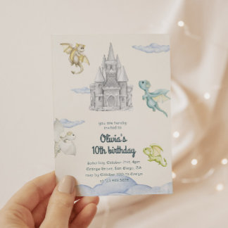 Magical Castle Niedlich Dragons Kindergeburtstag Einladung