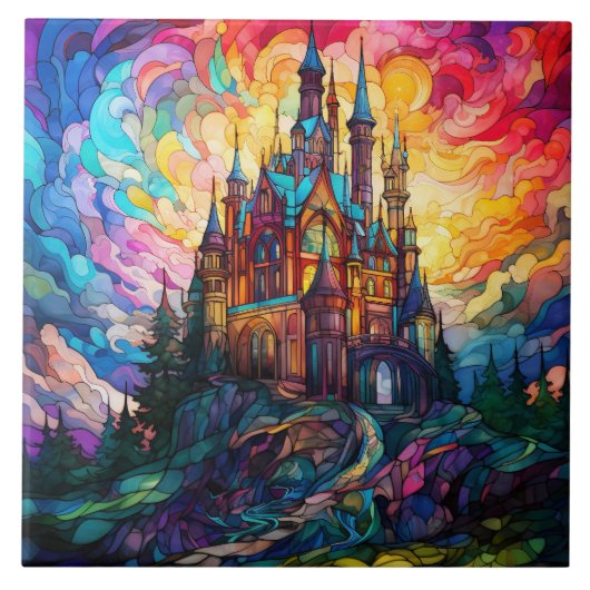 Magical Castle  Stained Glass  Fliese (Vorderseite)