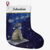 Magical Christmas Boy Stocking – Navy Silver Großer Weihnachtsstrumpf (Vorderseite)