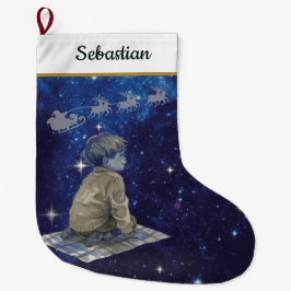 Magical Christmas Boy Stocking – Navy Silver Großer Weihnachtsstrumpf