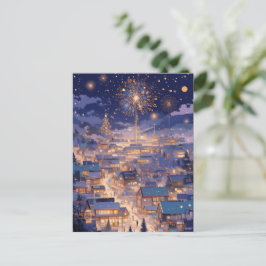 Magical Christmas City Fireworks Night Feiertagspostkarte