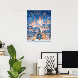 Magical Christmas City Fireworks Night Poster