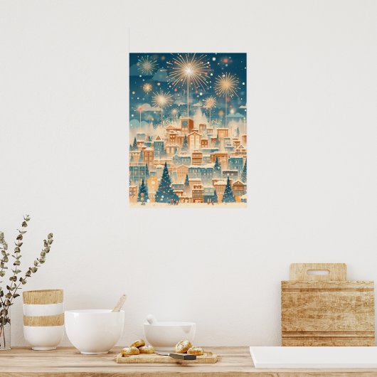 Magical Christmas City Fireworks Night Poster (Küche)