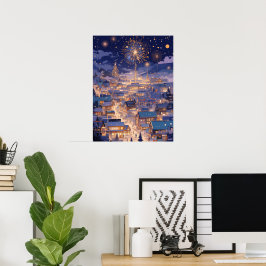 Magical Christmas City Fireworks Night Poster