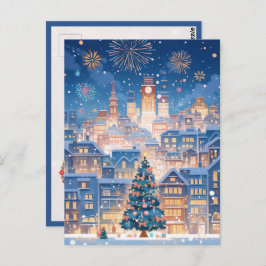 Magical Christmas City Fireworks Night Postkarte
