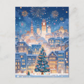 Magical Christmas City Fireworks Night Postkarte (Vorderseite)