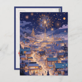 Magical Christmas City Fireworks Night Postkarte