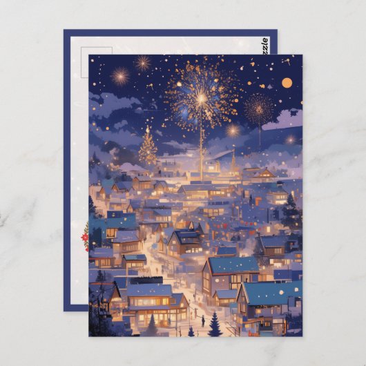 Magical Christmas City Fireworks Night Postkarte (Vorne/Hinten)