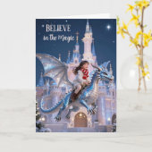 Magical Christmas Dragon Ride Card Youth Girl Xmas Karte (Gelbe Blume)