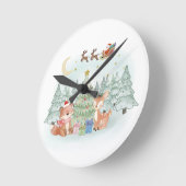 Magical Christmas Night in the Winter Forest Runde Wanduhr (Winkel)