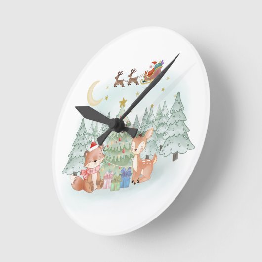Magical Christmas Night in the Winter Forest Runde Wanduhr (Winkel)