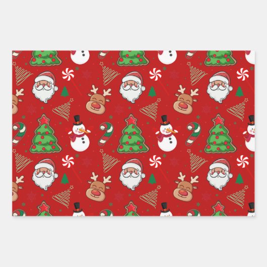 Magical Christmas – Santa, Reindeer & Snowflakes Geschenkpapier Set (Vorderseite)