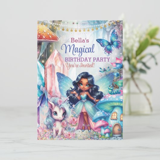 Magical Crystal Fairyland Birthday Party Einladung (Stehend Vorderseite)