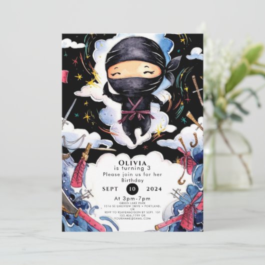 Magical Custom Ninja Geburtstag Einladung (Stehend Vorderseite)