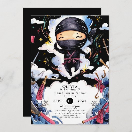 Magical Custom Ninja Geburtstag Einladung (Vorne/Hinten)