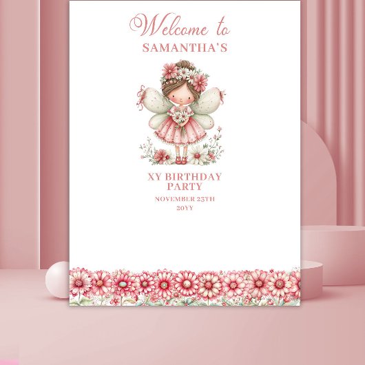 Magical Cute Fairy Pastel Pink 3 Birthday Backdrop Wandteppich