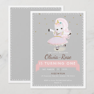 Magical Dancing Unicorn Gold Girl 1. Geburtstag Einladung