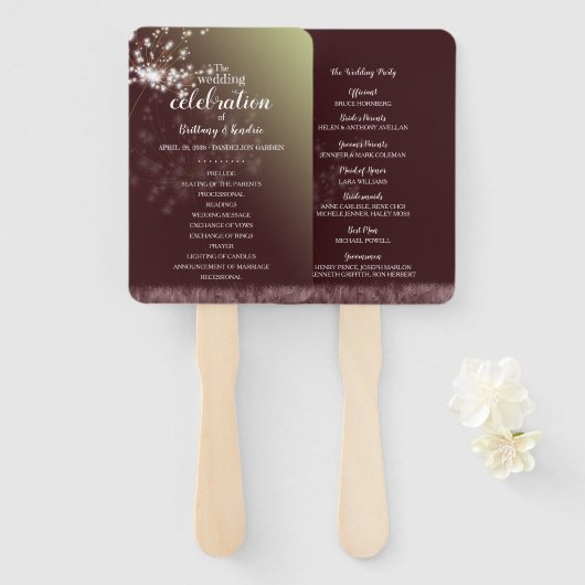 Magical Dandelions Burgundy Wedding Program Fächer (Vorne und Hinten)
