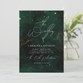 Magical Dark Green Wedding Einladung (Stehend Vorderseite)