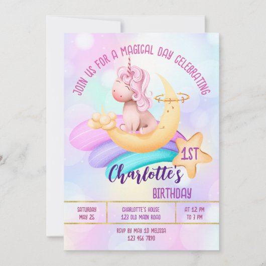 Magical day rainbow unicorn birthday party invite einladung (Vorderseite)
