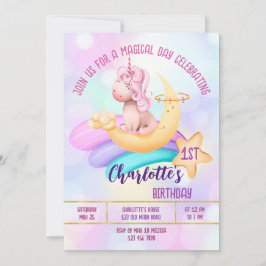 Magical day rainbow unicorn birthday party invite einladung