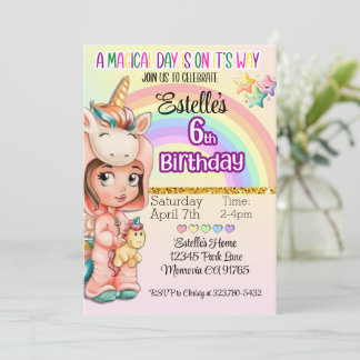 Magical Day Unicorn 6. Geburtstag Einladung