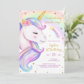 Magical Day Unicorn and Rainbows Birthday Einladung (Stehend Vorderseite)