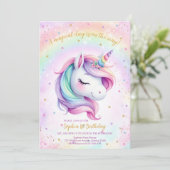 Magical Day Unicorn and Rainbows Birthday Einladung (Stehend Vorderseite)