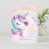 Magical Day Unicorn and Rainbows Birthday Einladung (Stehend Vorderseite)