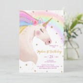Magical Day Unicorn and Rainbows Birthday Einladung (Stehend Vorderseite)