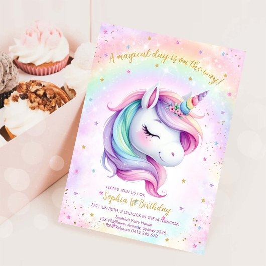 Magical Day Unicorn and Rainbows Birthday Einladung