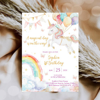 Magical Day Unicorn and Rainbows Birthday Invitati Einladung