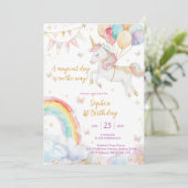 Magical Day Unicorn and Rainbows Birthday Invitati Einladung (Stehend Vorderseite)