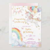 Magical Day Unicorn and Rainbows Birthday Invitati Einladung (Vorne/Hinten)