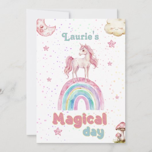 Magical Day Unicorn Pastel Rainbow Confetti Girly Einladung (Vorderseite)
