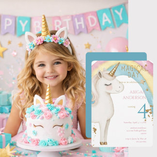 Magical Day Unicorn Turquoisse Girl Birthday Party Einladung