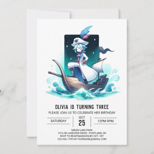 Magical Digital Niedlich Pirate Geburtstag Einladung (Vorderseite)