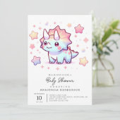 Magical Dino Dinosaur Babydusche Einladung (Stehend Vorderseite)