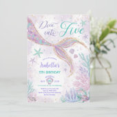 Magical Dive into Five Mermaid 5th Birthday Party Einladung (Stehend Vorderseite)
