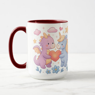 Magical Dragon and Unicorn Heart Ceramic Mug Tasse