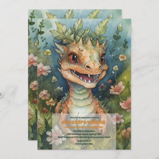 Magical Dragon Baby Dusche Einladung (Vorne/Hinten)