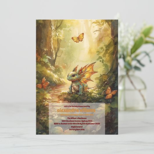 Magical Dragon Baby Dusche Einladung (Stehend Vorderseite)