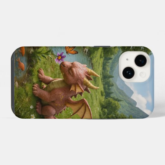 Magical Dragon Garden iPhone 14 Case – Whimsical F Hülle (Rückseite (Horizontal))