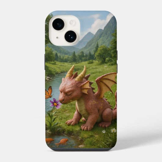 Magical Dragon Garden iPhone 14 Case – Whimsical F Hülle (Rückseite)