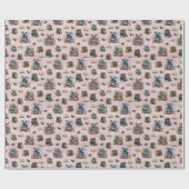 Magical Dragons & Books on Light Gray-Pink Geschenkpapier (Flach)