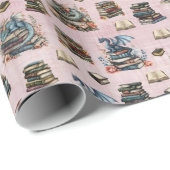 Magical Dragons & Books on Light Gray-Pink Geschenkpapier (Rolleneckpunkt)