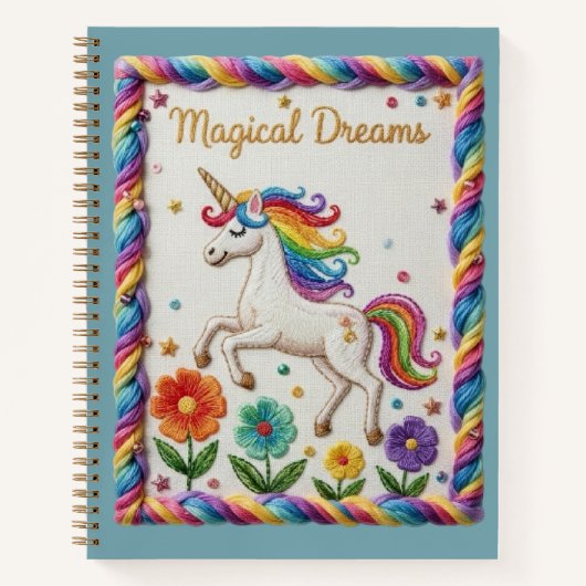 Magical Dreams Embroidered Unicorn Floral Notizblock (Vorderseite)