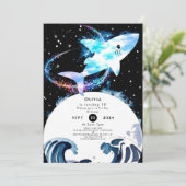 Magical Editable Marine Shark Birthday Einladung (Stehend Vorderseite)