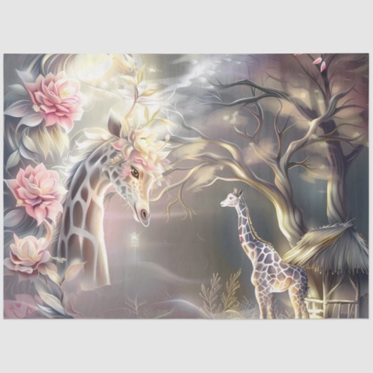 Magical Elegant Floral Giraffe Decoupage Seidenpapier (Vorderseite)